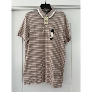 NWT Guess Los Angeles LA Polo Shirt Exclusive Beige Stripes Short Sleeve LG NEW
